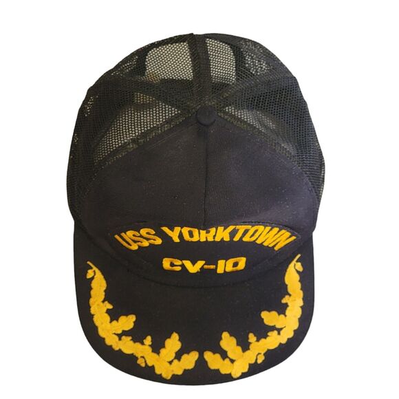 VTG 80s USS Yorktown CV-10 Hat US Navy Blue Gold Leaf Snapback Aircraft Carrier - Picture 8 of 11